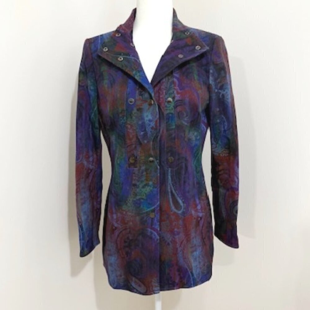 Etcetera Multi-Color Paisley Snap Jacket Coat Boho Artsy Women's Size 8